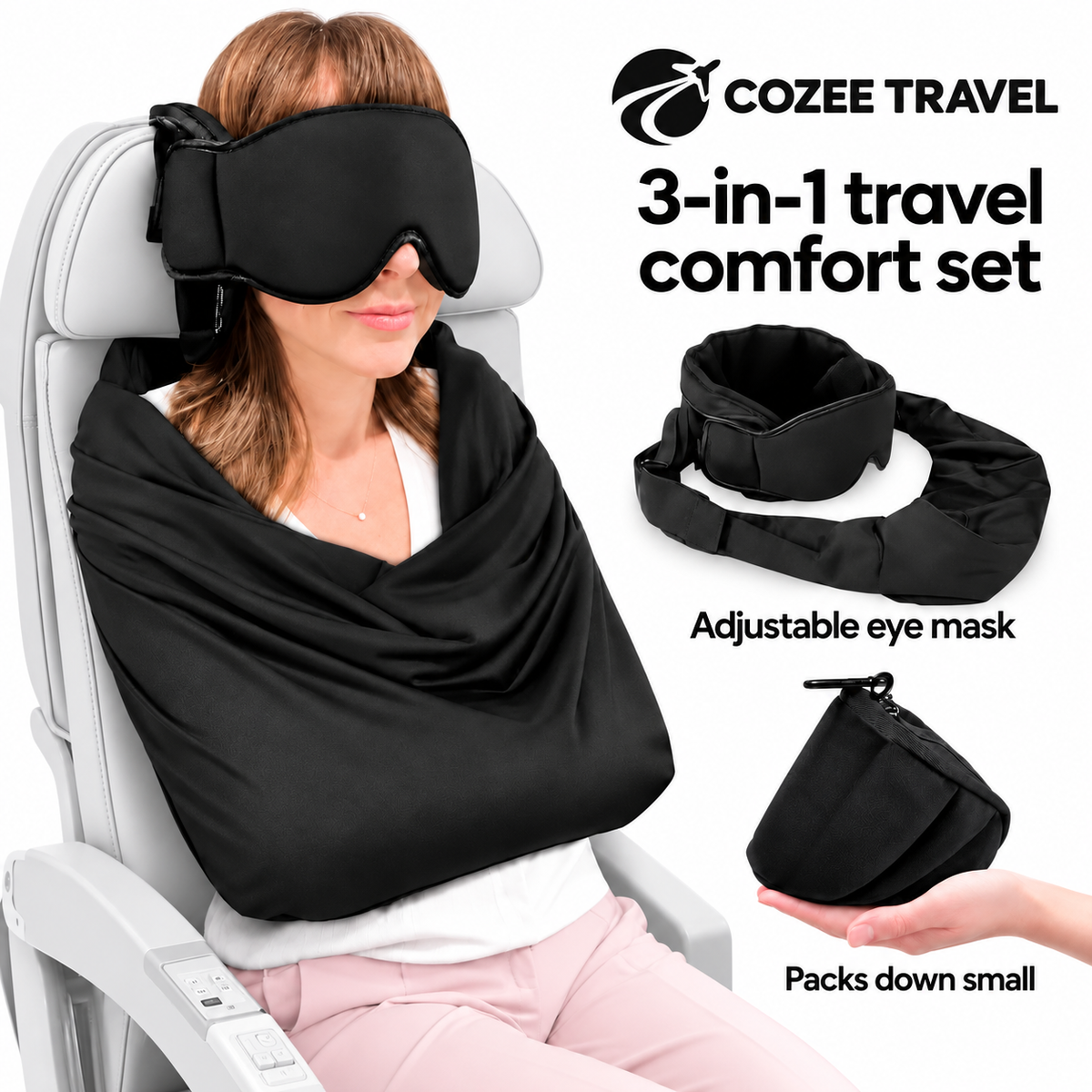 Cozee Travel™ First Class 3-In-1 Travel Sleep Set